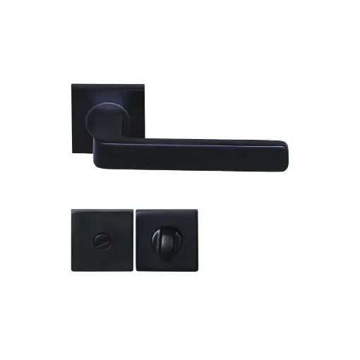 Picture of Door Handles Soho Model With Square Locking Roses - Black Anodised Aluminium - Eurowale