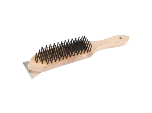 Picture of Metal brush with 6 rows and wooden handle plus scraper - Toolstream