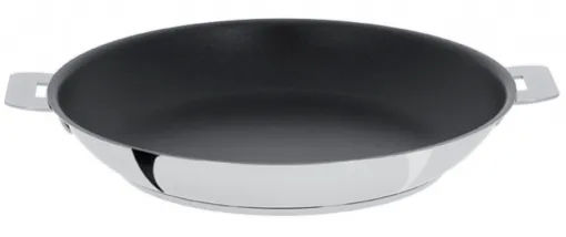 Picture of Steel skittle Ø  24 cm with removable handle, mirror finish 18/10 stainless and exceliss non - stick coating.