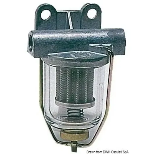 Picture of Fuel filter with clear glass tray and stainless steel filtering 200 micron cartridge - washable