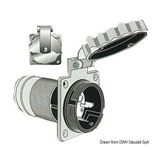 Picture of 32A 3 - wire bipolar monophase socket in 316 stainless steel - Marinco