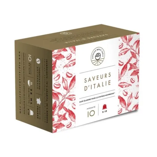 Picture of x 50 Saveurs d'Italie Compatible Nespresso® Capsules, Round and harmonious, this coffee gives off aromas of peanuts and toast and develops sweet flavors of yellow fruits