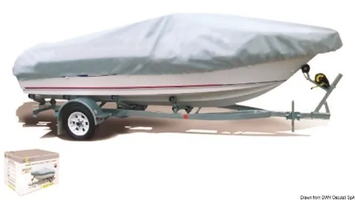 Picture of Suitable for: open hulls, decked/semi-decked hulls with/without windshields, hulls with central/side steering console. Suitable for seasonal storage. Breathable and UV resistant fabric. - Universal Storage Tarp cm 522 grey - 46.167.02. - Universal Storage