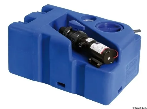 Picture of Black water tank with horizontal macerator and hose connector inlets 50L