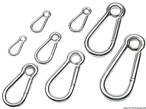 Picture of Carabiner hook polished AISI 316 with eye 7 mm