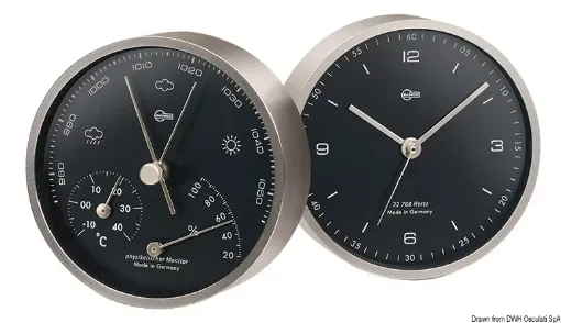 Picture of Satin/nickel-plated brass carcass, black dial.