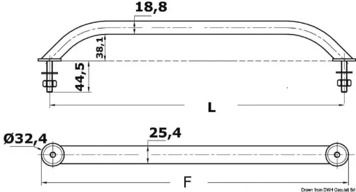 Picture of Oval pipe handrail AISI316 external screws 220 mm