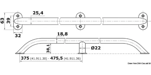 Picture of Oval pipe handrail AISI316 19x25 mm 750 mm