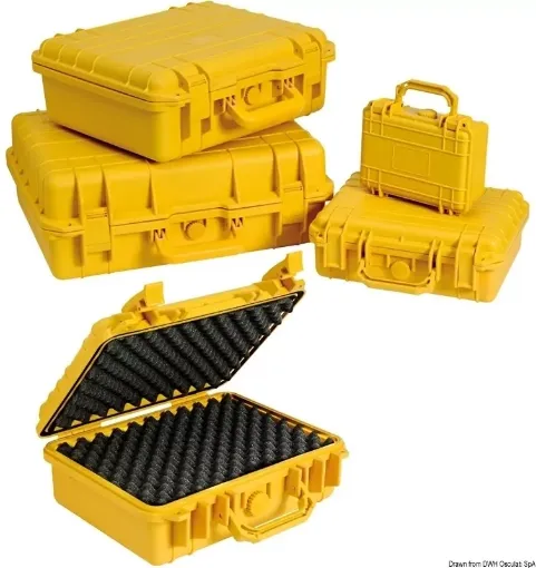 Picture of Waterproof up to 9 meters underwater. They are constructed with shockproof resins, with a sealing "O" Ring and a soft foam interior that can be perfectly adapted to the items to be stored. They are ideal for protecting tools and objects from shocks and moisture. The boxes are equipped with a special purge valve for underwater use.