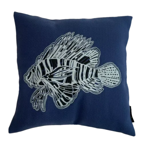 Picture of Outdoor blue embroidered barbade fish cushion