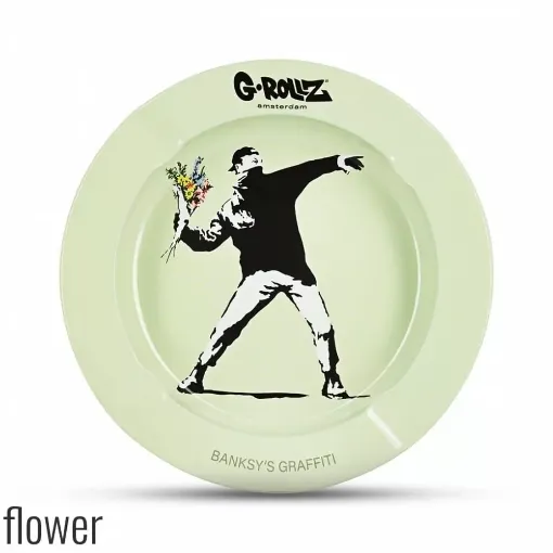 Picture of Banksy graffiti flower round metal ashtray - G - rollz