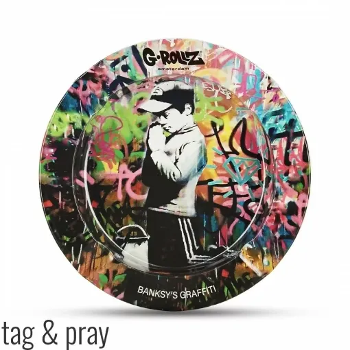 Picture of Round metal ashtray banksy graffiti tag & pray - G - rollz