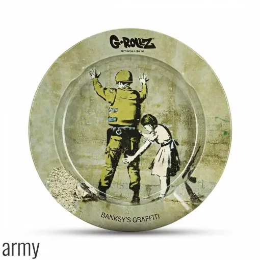 Picture of Banksy graffiti army round metal ashtray - G - rollz