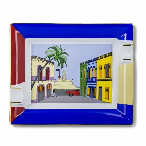 Picture of Cigar ashtray elie blue porcelain cuban house - Elie Bleu