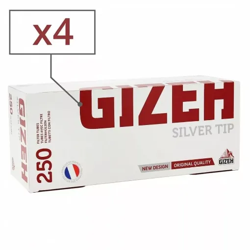 Picture of Box of 250 gizeh silver tips tubes with filter x4 - Gizeh