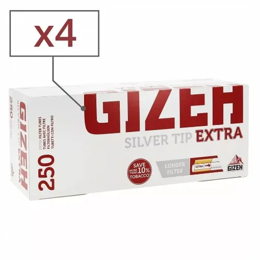 Picture of Box of 250 gizeh silver tip extra tubes x4 - Gizeh