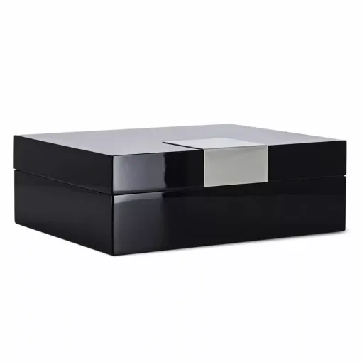 Picture of Black lacquered and steel cigar humidor - Smoking