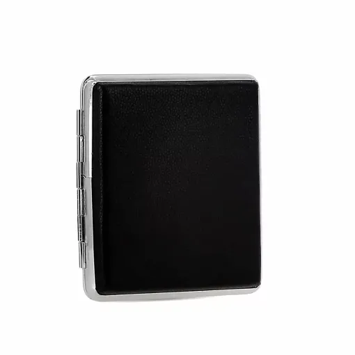 Picture of Alcohol flask box black faux leather cigarette case - Smoking