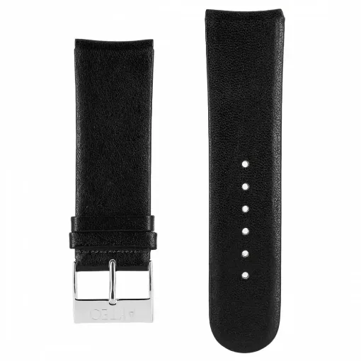 Picture of Akteo flat leather watch strap silver buckle 24 black - Akteo