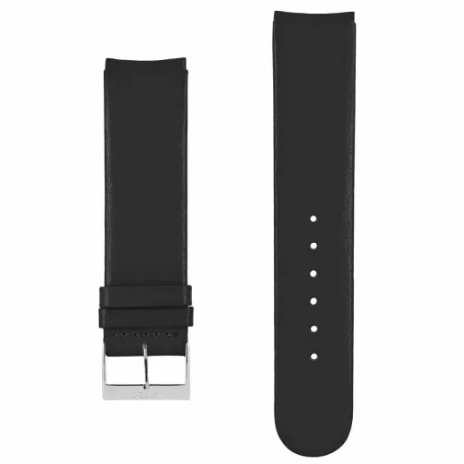 Picture of Akteo flat leather watch strap silver buckle 20 black - Akteo