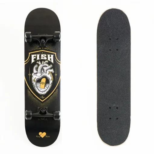 Picture of 31'' Black heart skateboard complete set - Fish