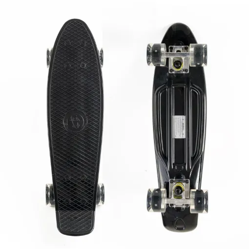 Picture of 22.5” Mini cruiser skateboard black with LED wheels complete set - Fish