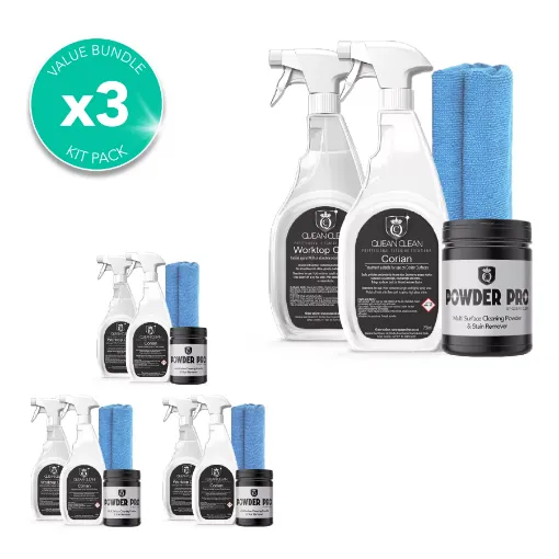 Picture of Corian deep clean and stain remover maintenance kit with free cloths 3 pack value bundle - Quean Clean