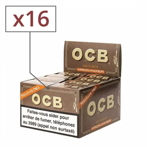 Picture of Rolling paper slim virgin rolls and tips x 16 - OCB