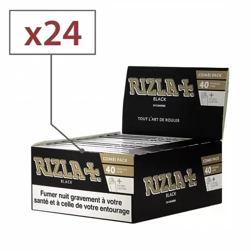 Picture of Black slim rolling paper and tips x24 - Rizla+