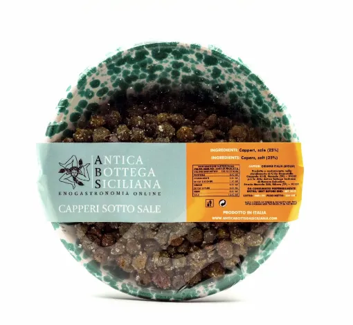 Picture of Cup in ceramic capers under salt - 200g - Antica Bottega Siciliana