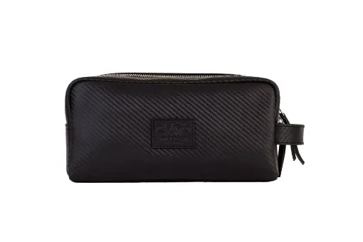 Picture of Carbon Leather Wash bag small - Black - Wiseman Cases