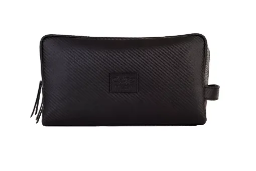 Picture of Carbon Leather Wash bag Large - Black - Wiseman Cases