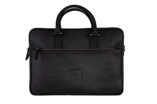 Picture of Carbon leather laptop bag - Black - Wiseman Cases