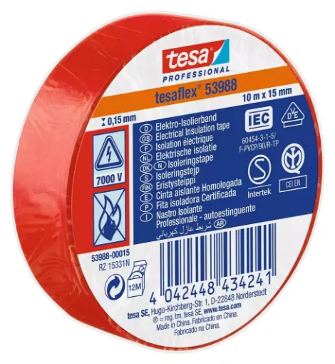 Picture of Adhesive electrician tape - Red - 15mmx10m - Tesa