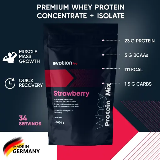 Picture of Whey Protein Mix (Concentrate & Isolate) Strawberry flavor 1020g Evotion Pro