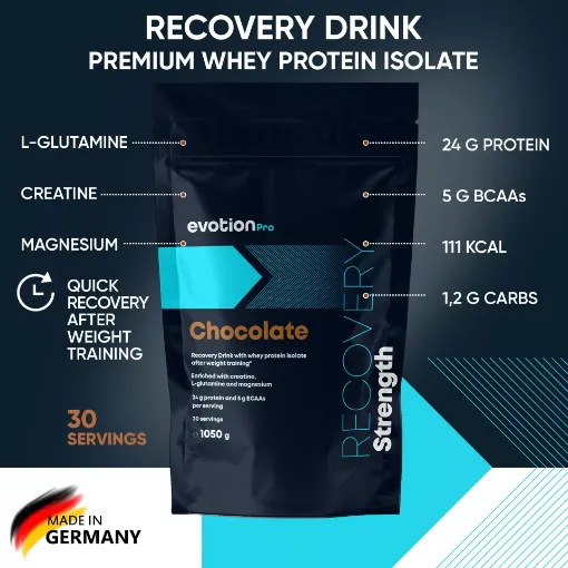 Picture of Recovery Strength Whey Protein Isolate+Creatine+L Glutamine+Magnesium Chocolate flavor - 1050g - Evotion Pro