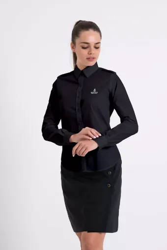 Picture of Ladies Long Sleeve Dress Shirt with epaulette - Black - Marina Yacht Wear