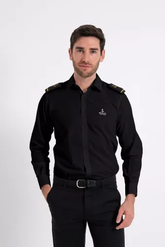 Picture of Mens Long Sleeve Dress Shirt with epaulets - Black - M - Marina Yacht Wear