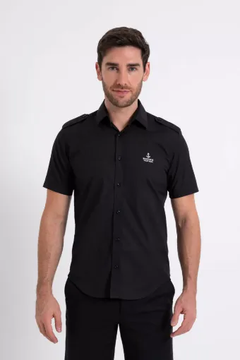 Picture of Mens Short Sleeve Dress Shirt with epaulette - Black - S - Marina Yacht Wear