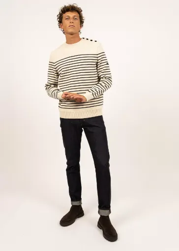 Picture of Saint James Binic striped sailor jumper Mens - Ecru/Marine - XS - Saint James