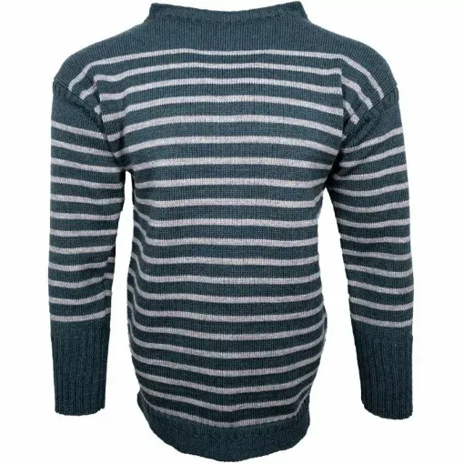 Picture of Puffin - The Wide-Striped Guernsey Jumper - Channel Jumper - Dark Navy/Aran - 40 - Channel Jumper