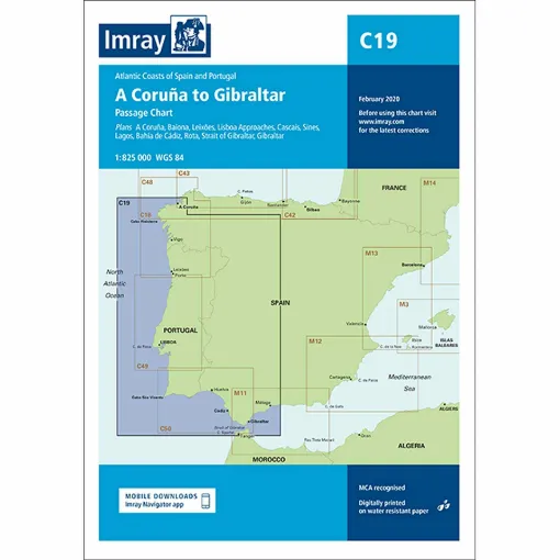 Picture of Imray Chart C19 A Coruña to Gibraltar Scale 1:825 000 WGS 84