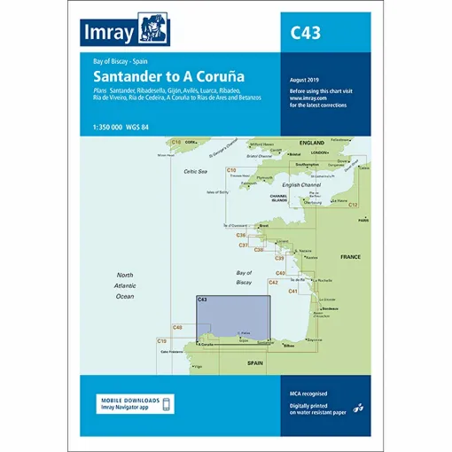 Picture of Imray Chart C43 Santander to A Coruña Scale 1:350 000 WGS84