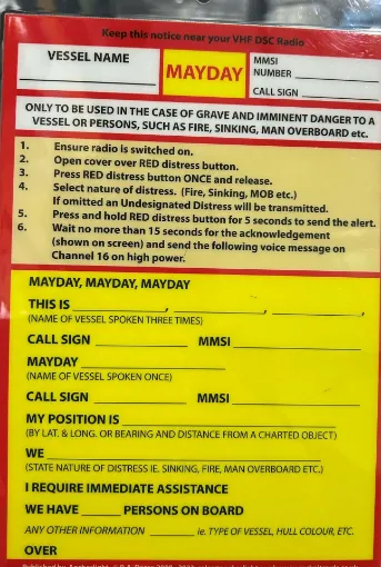 Picture of Mayday Procedure Card