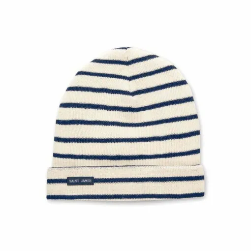 Picture of Saint James Bonnets Rayee Wool Beanie - Ecru/Marine - Saint James