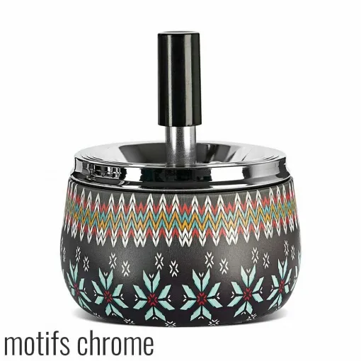 Picture of Metal Push-Button Ashtray With Chrome Patterns - Smoking