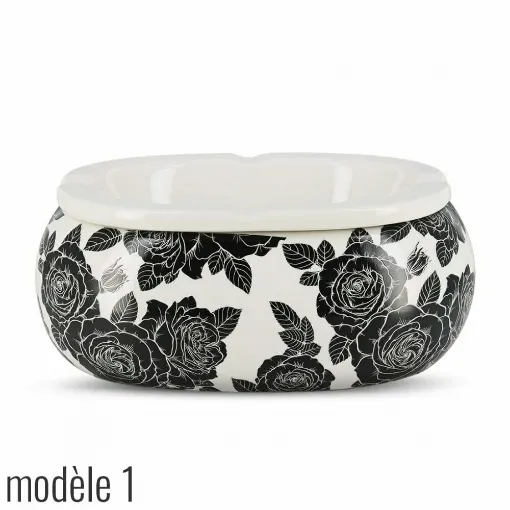 Picture of Xxl Oval Ashtray Ceramic Black And White Floral Model 1 - Smoking