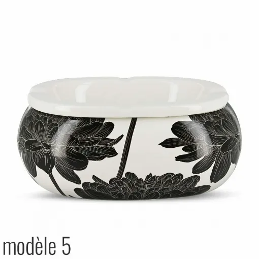 Picture of Xxl Oval Ashtray Ceramic Black And White Floral Model 5 - Smoking