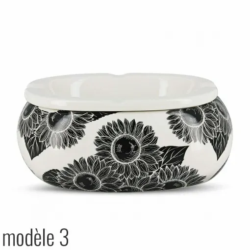 Picture of Xxl Oval Ashtray Ceramic Black And White Floral Model 3 - Smoking