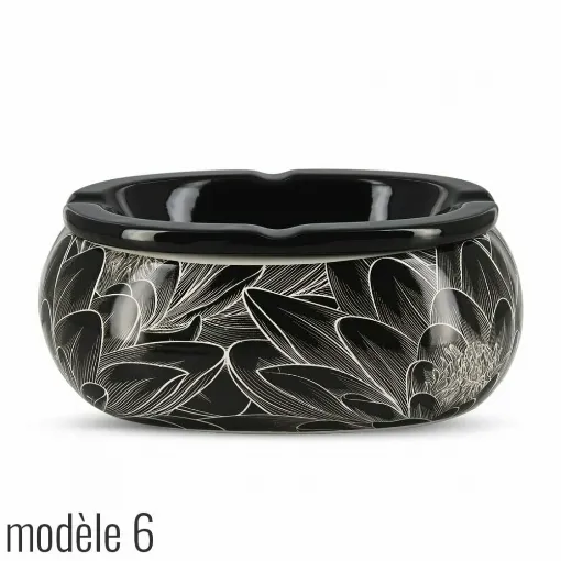 Picture of Xxl Oval Ashtray Ceramic Black And White Floral Model 6 - Smoking